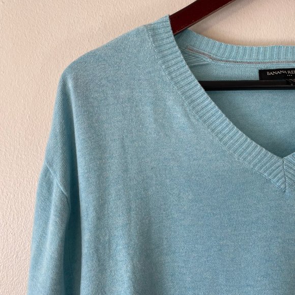 Banana Republic | Light Sky Blue Cotton Knit V-Neck Pullover Sweater XXL - Picture 3 of 5
